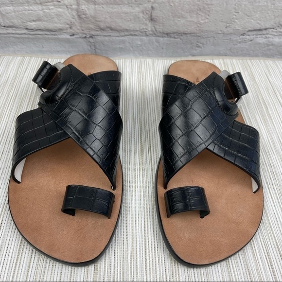 NEW Rag & Bone August Croc Embossed Leather Slide Sandals In Black - Picture 6 of 13